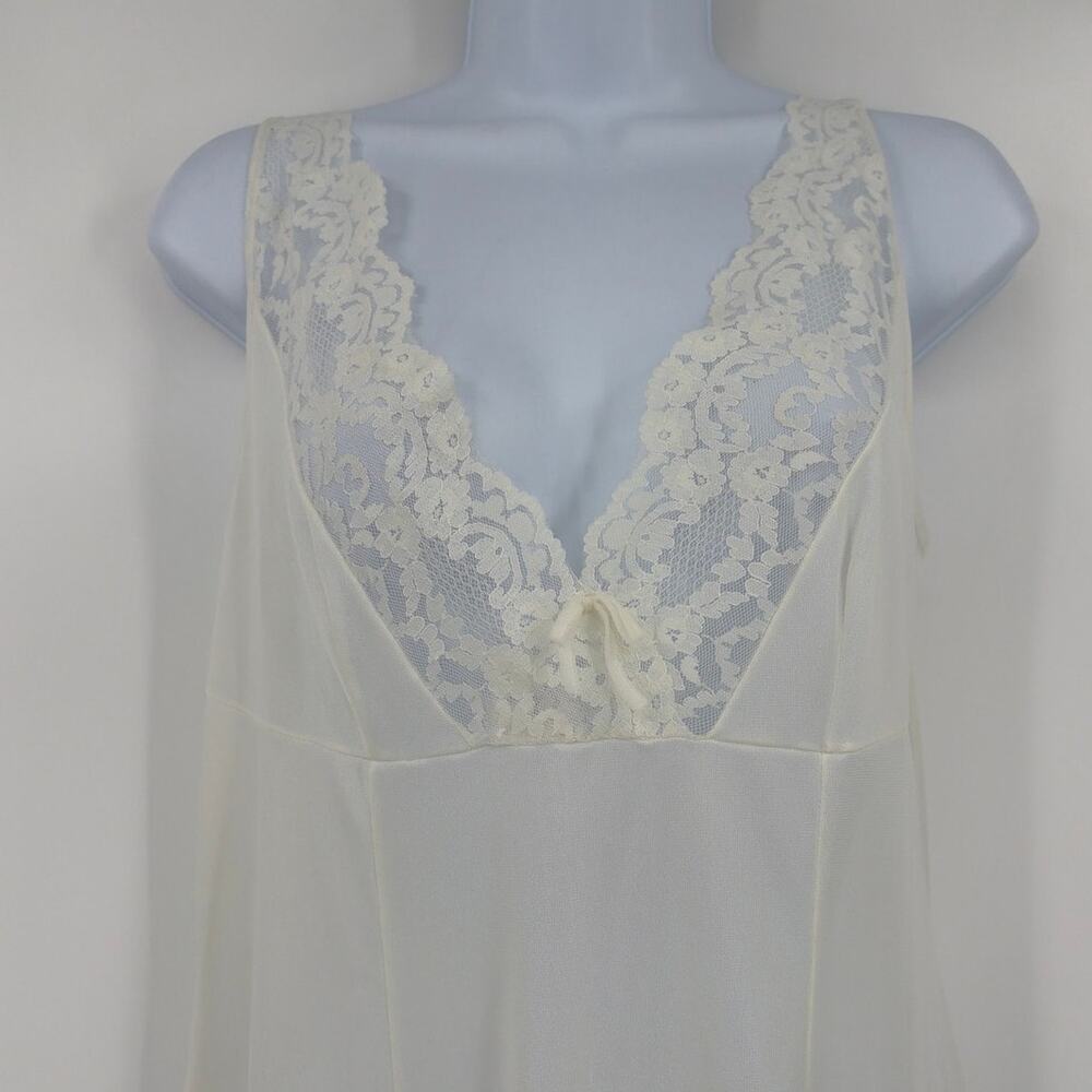 Vtg Lingerie Ivory Lace Trim Slip Dress Sz M Nightgown Coquette Fairy Cottage - Picture 3 of 9
